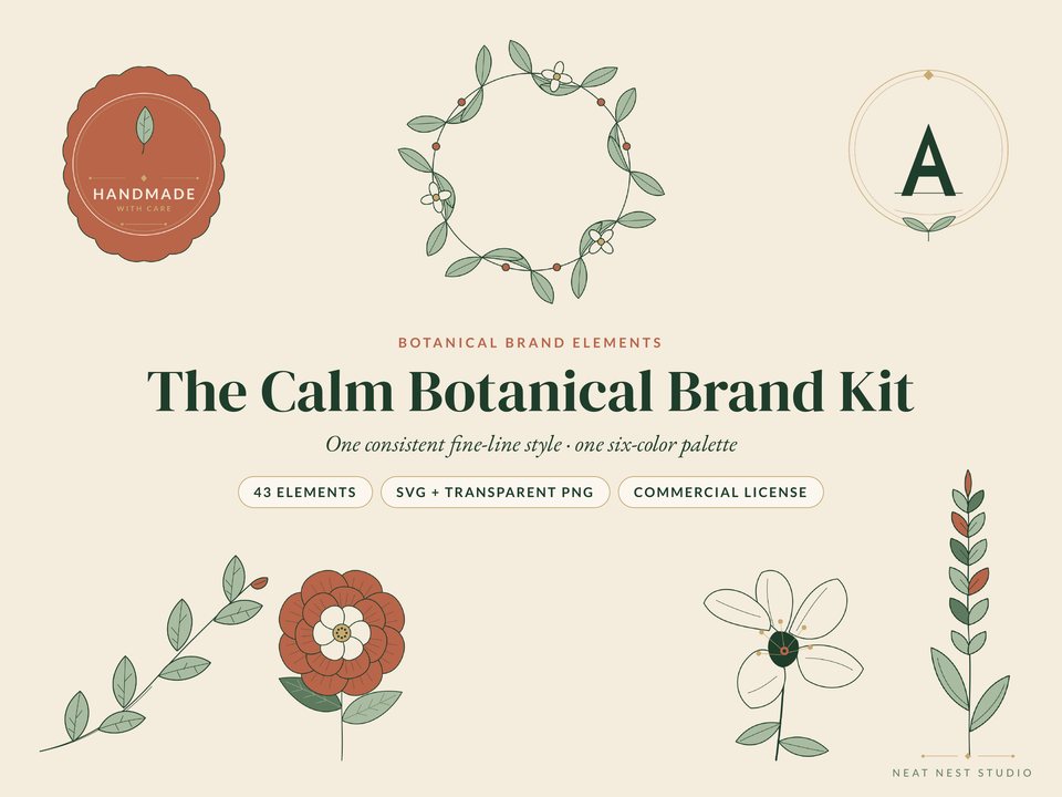 The Calm Botanical Brand Kit SVG and PNG elements