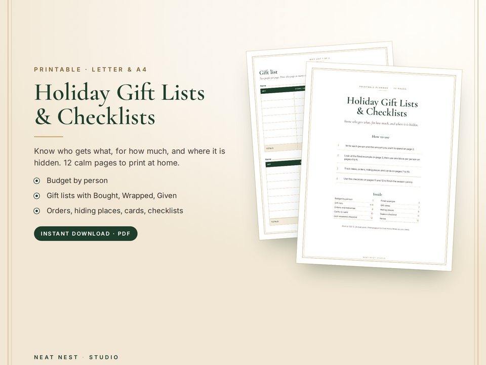 Holiday Gift Lists and Checklists printable