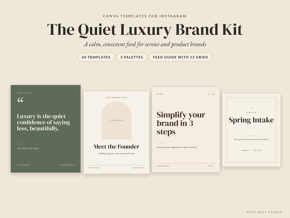 The Quiet Luxury Brand Kit Canva Instagram templates